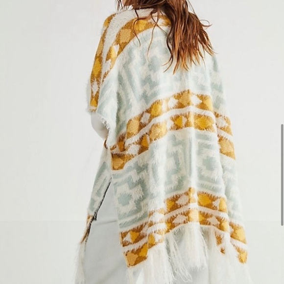 Free People Diamondback Kimono Ivory, Yellow, Brown, Blue - Picture 2 of 9